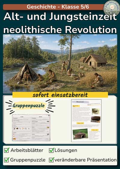 Cover – Steinzeit: Altsteinzeit, Jungsteinzeit und neolithische Revolution | Gruppenpuzzle