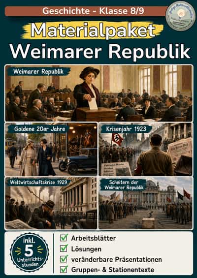 Cover – Weimarer Republik – Materialpaket | Verfassung, Krisenjahr 1923, Goldene 20er, Weltwirtschaftskrise & Scheitern
