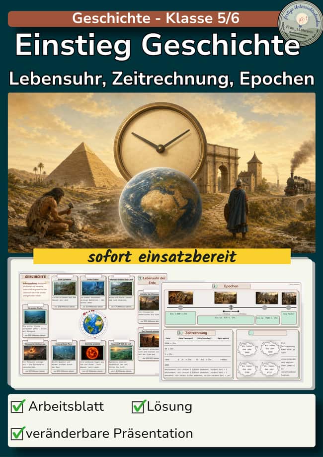 Vorschau – Geschichte: Lebensuhr, Epochen und Zeitrechnung | Einstieg Klasse 6 – Seite 1