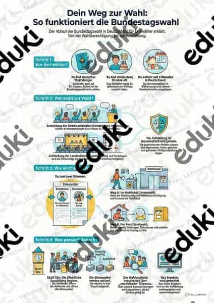Vorschau - Arbeitsblätter - Bundestagswahl - Infografik - So funktioniert die Bundestagswahl - Seite 1