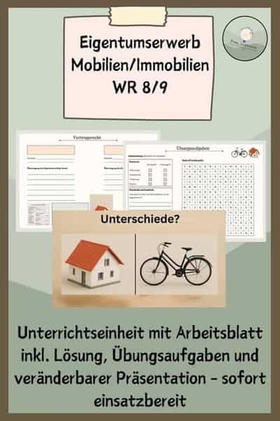 Vorschau - Stundenentwürfe - Eigentumserwerb Mobilien/Immobilien WR 8/9 - Deckblatt