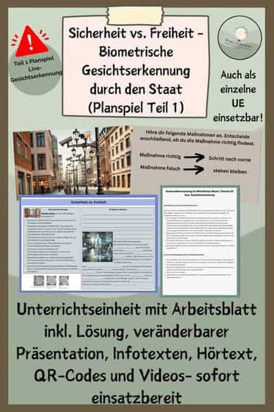 Vorschau - Stundenentwürfe - Teil 1 zum Planspiel Gesetzgebung: Einstieg Sicherheit vs. Freiheit - Live Gesichtserkennung - Deckblatt