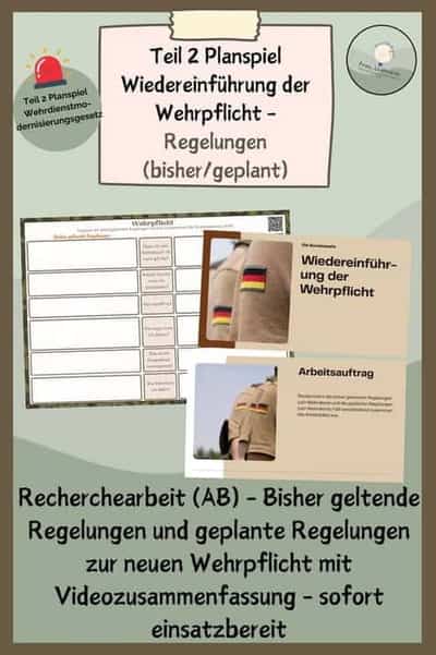 Vorschau - Stundenentwürfe - Teil 2 Planspiel Wiedereinführung Wehrpflicht - Regelungen (bisher/geplant) - Deckblatt