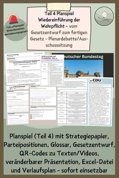 Vorschau - Stundenentwürfe - Teil 4 Planspiel Wiedereinführung Wehrpflicht - Gesetzentwurf/Plenardebatte - Deckblatt