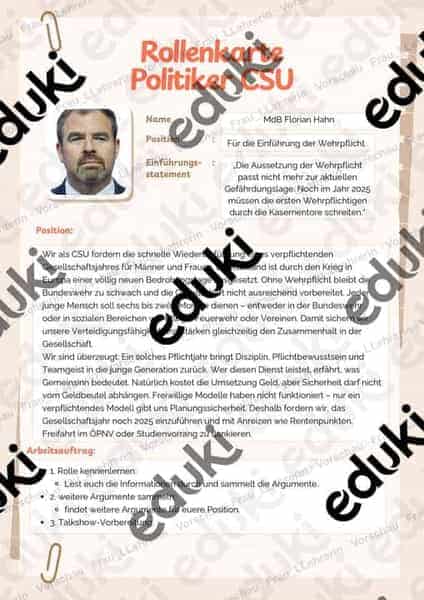 Vorschau - Stundenentwürfe - Wehrpflicht - Talkshow Wiedereinführung der Wehrpflicht - Seite 1