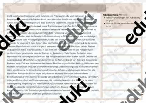Vorschau - Stundenentwürfe - Zeitalter der Aufklärung - Seite 1